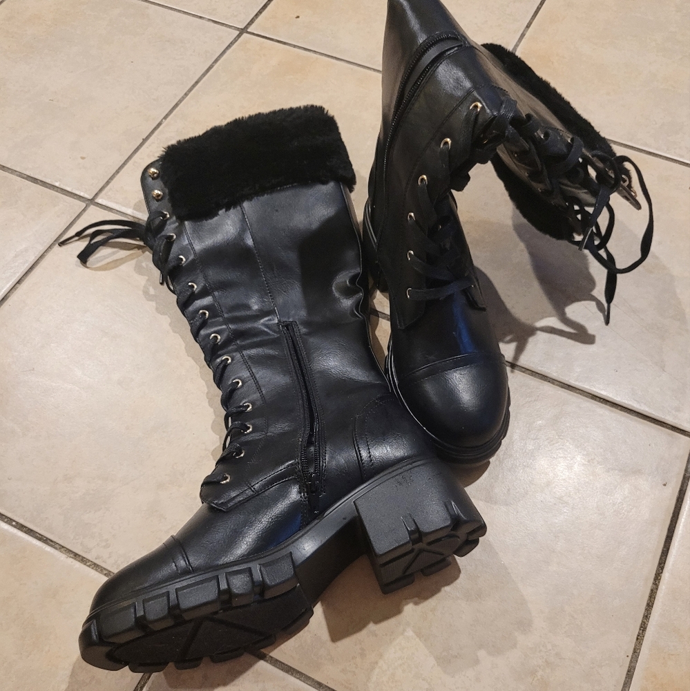 Women's Black Lace-Up Boots